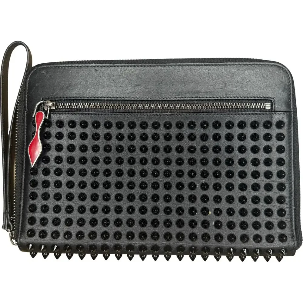 Christian Louboutin Black Spiked Leather Tablet Case Clutch - Picture 1 of 10